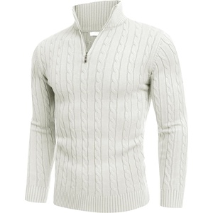 image:imageCOOFANDY Mens Quarter Zip Sweater Slim Fit Casual Knitted Turtleneck Pullover Mock Neck Polo SweaterWhite