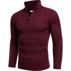 image:imageCOOFANDY Mens Quarter Zip Sweater Slim Fit Casual Knitted Turtleneck Pullover Mock Neck Polo SweaterWine Red