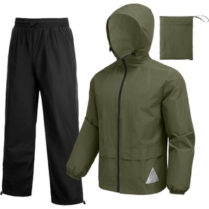image:imageCOOFANDY Mens Rain Suit 2 Piece Waterproof Breathable Rain Gear Lightweight Rain Jacket Pants Rainwear SuitArmy GreenBlack