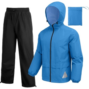 image:imageCOOFANDY Mens Rain Suit 2 Piece Waterproof Breathable Rain Gear Lightweight Rain Jacket Pants Rainwear SuitBlueBlack