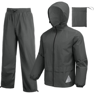 image:imageCOOFANDY Mens Rain Suit 2 Piece Waterproof Breathable Rain Gear Lightweight Rain Jacket Pants Rainwear SuitDark Grey