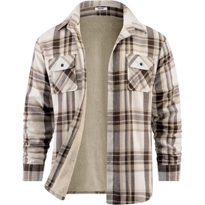 image:imageCOOFANDY Mens Sherpa Lined Flannel Shirt Jacket Long Sleeve Button Up Fleece Plaid ShirtsDark Brown Grey White Plaid