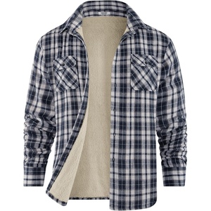 image:imageCOOFANDY Mens Sherpa Lined Flannel Shirt Jacket Long Sleeve Button Up Fleece Plaid ShirtsNavy White Khaki Plaid