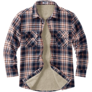 image:imageCOOFANDY Mens Sherpa Lined Flannel Shirt Jacket Long Sleeve Button Up Fleece Plaid ShirtsNavyOrange