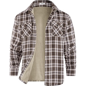 image:imageCOOFANDY Mens Sherpa Lined Flannel Shirt Jacket Long Sleeve Button Up Fleece Plaid ShirtsWhite Brown Plaid