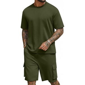 image:imageCOOFANDY Mens Shirt and Shorts Set 2 Piece Fashion Summer Tracksuits Cotton Oversized TShirts Cargo Shorts OutfitsArmy Green