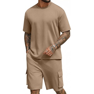 image:imageCOOFANDY Mens Shirt and Shorts Set 2 Piece Fashion Summer Tracksuits Cotton Oversized TShirts Cargo Shorts OutfitsKhaki