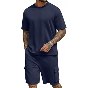 image:imageCOOFANDY Mens Shirt and Shorts Set 2 Piece Fashion Summer Tracksuits Cotton Oversized TShirts Cargo Shorts OutfitsNavy Blue