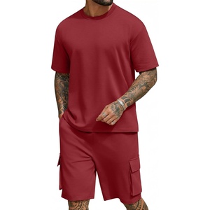 image:imageCOOFANDY Mens Shirt and Shorts Set 2 Piece Fashion Summer Tracksuits Cotton Oversized TShirts Cargo Shorts OutfitsRed