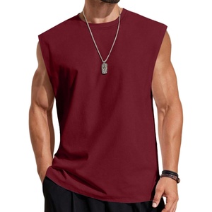 image:imageCOOFANDY Mens Sleeveless Shirts 100 Cotton Workout Tank Tops Cut Off Shirts Gym Muscle Loose Fit TeeDark Red