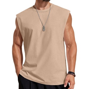 image:imageCOOFANDY Mens Sleeveless Shirts 100 Cotton Workout Tank Tops Cut Off Shirts Gym Muscle Loose Fit TeeKhaki