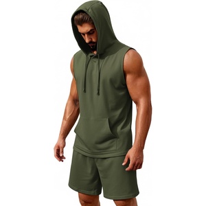 image:imageCOOFANDY Mens Sleeveless Workout Hoodie Shorts Set 2 Piece Outfits Hooded Tank Tops Gym Tracksuit SweatsuitsArmy Green