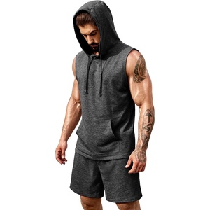 image:imageCOOFANDY Mens Sleeveless Workout Hoodie Shorts Set 2 Piece Outfits Hooded Tank Tops Gym Tracksuit SweatsuitsDark Grey