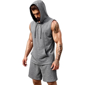 image:imageCOOFANDY Mens Sleeveless Workout Hoodie Shorts Set 2 Piece Outfits Hooded Tank Tops Gym Tracksuit SweatsuitsLight Grey