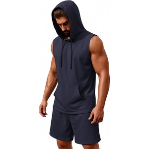 image:imageCOOFANDY Mens Sleeveless Workout Hoodie Shorts Set 2 Piece Outfits Hooded Tank Tops Gym Tracksuit SweatsuitsNavy Blue