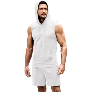 image:imageCOOFANDY Mens Sleeveless Workout Hoodie Shorts Set 2 Piece Outfits Hooded Tank Tops Gym Tracksuit SweatsuitsWhite