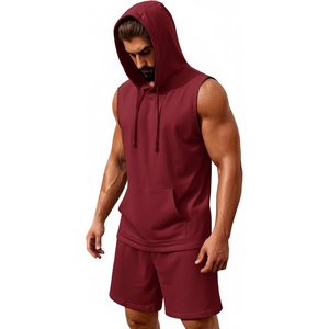 image:imageCOOFANDY Mens Sleeveless Workout Hoodie Shorts Set 2 Piece Outfits Hooded Tank Tops Gym Tracksuit SweatsuitsWine Red