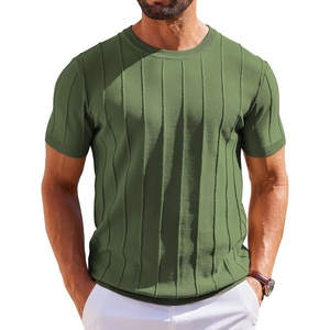 image:imageCOOFANDY Mens T Shirts Short Sleeve Knit Sweater Shirt Casual Crewneck Ribbed Pullover TeesArmy Green