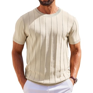 image:imageCOOFANDY Mens T Shirts Short Sleeve Knit Sweater Shirt Casual Crewneck Ribbed Pullover TeesBeige