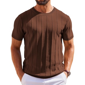 image:imageCOOFANDY Mens T Shirts Short Sleeve Knit Sweater Shirt Casual Crewneck Ribbed Pullover TeesBrown