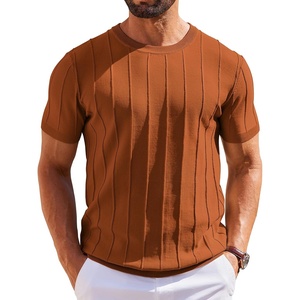 image:imageCOOFANDY Mens T Shirts Short Sleeve Knit Sweater Shirt Casual Crewneck Ribbed Pullover TeesCaramel