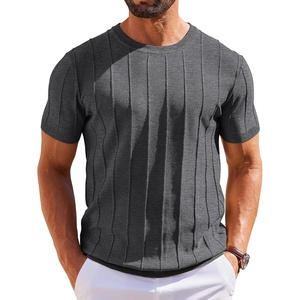 image:imageCOOFANDY Mens T Shirts Short Sleeve Knit Sweater Shirt Casual Crewneck Ribbed Pullover TeesDark Grey