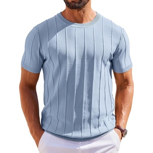 image:imageCOOFANDY Mens T Shirts Short Sleeve Knit Sweater Shirt Casual Crewneck Ribbed Pullover TeesDenim Blue