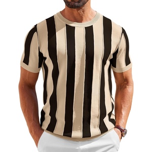 image:imageCOOFANDY Mens T Shirts Short Sleeve Knit Sweater Shirt Casual Crewneck Ribbed Pullover TeesKhaki  Black Stripes