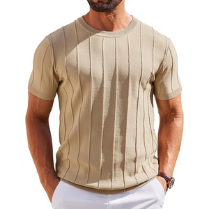 image:imageCOOFANDY Mens T Shirts Short Sleeve Knit Sweater Shirt Casual Crewneck Ribbed Pullover TeesKhaki