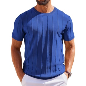 image:imageCOOFANDY Mens T Shirts Short Sleeve Knit Sweater Shirt Casual Crewneck Ribbed Pullover TeesKlein Blue