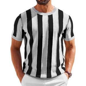image:imageCOOFANDY Mens T Shirts Short Sleeve Knit Sweater Shirt Casual Crewneck Ribbed Pullover TeesLight Grey  Black Stripes