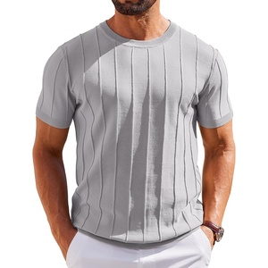 image:imageCOOFANDY Mens T Shirts Short Sleeve Knit Sweater Shirt Casual Crewneck Ribbed Pullover TeesLight Grey