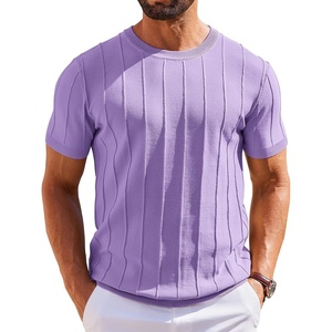 image:imageCOOFANDY Mens T Shirts Short Sleeve Knit Sweater Shirt Casual Crewneck Ribbed Pullover TeesLilac