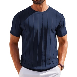 image:imageCOOFANDY Mens T Shirts Short Sleeve Knit Sweater Shirt Casual Crewneck Ribbed Pullover TeesNavy Blue