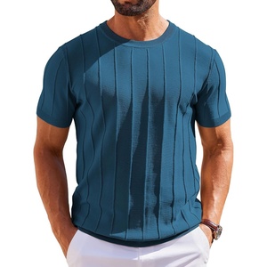 image:imageCOOFANDY Mens T Shirts Short Sleeve Knit Sweater Shirt Casual Crewneck Ribbed Pullover TeesPeacock Blue