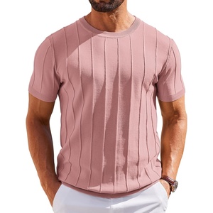 image:imageCOOFANDY Mens T Shirts Short Sleeve Knit Sweater Shirt Casual Crewneck Ribbed Pullover TeesPink