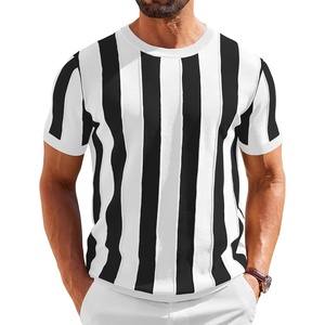image:imageCOOFANDY Mens T Shirts Short Sleeve Knit Sweater Shirt Casual Crewneck Ribbed Pullover TeesWhite  Black Stripes