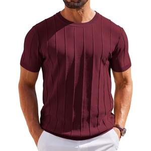 image:imageCOOFANDY Mens T Shirts Short Sleeve Knit Sweater Shirt Casual Crewneck Ribbed Pullover TeesWine Red