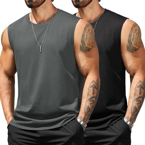 image:imageCOOFANDY Mens Tank Top Cotton Workout Sleeveless Muscle T Shirts Casual Summer Tank ShirtsBlackDark Grey 2 Pcs