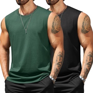 image:imageCOOFANDY Mens Tank Top Cotton Workout Sleeveless Muscle T Shirts Casual Summer Tank ShirtsBlackGreen 2 Pcs