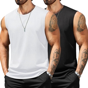 image:imageCOOFANDY Mens Tank Top Cotton Workout Sleeveless Muscle T Shirts Casual Summer Tank ShirtsBlackWhite 2 Pcs