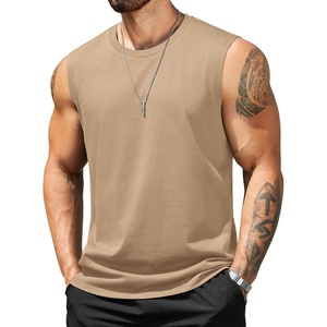 image:imageCOOFANDY Mens Tank Top Cotton Workout Sleeveless Muscle T Shirts Casual Summer Tank ShirtsKhaki1 Pcs