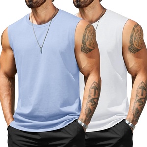 image:imageCOOFANDY Mens Tank Top Cotton Workout Sleeveless Muscle T Shirts Casual Summer Tank ShirtsWhiteLight Blue 2 Pcs