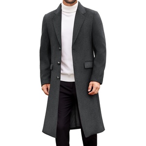 image:imageCOOFANDY Mens Trench Coat Long Casual Single Brested Overcoat Winter Notched Collar Wool Blend Pea coat With PocketsDark Grey
