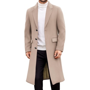 image:imageCOOFANDY Mens Trench Coat Long Casual Single Brested Overcoat Winter Notched Collar Wool Blend Pea coat With PocketsKhaki