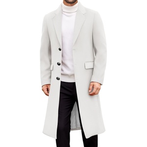 image:imageCOOFANDY Mens Trench Coat Long Casual Single Brested Overcoat Winter Notched Collar Wool Blend Pea coat With PocketsWhite