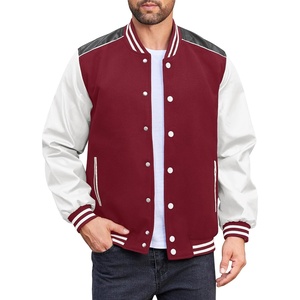 image:imageCOOFANDY Mens Varsity Jacket Casual Leather Sleeve Baseball Letterman Bomber Jacket CoatWine Red