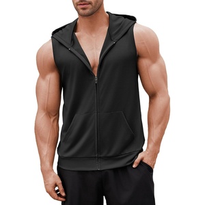 image:imageCOOFANDY Mens Workout Hooded Tank Tops 2 Pack Zip Up Sleeveless Gym Shirts Muscle Cut Off T Shirt Bodybuilding HoodiesBlack1pcs