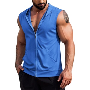 image:imageCOOFANDY Mens Workout Hooded Tank Tops 2 Pack Zip Up Sleeveless Gym Shirts Muscle Cut Off T Shirt Bodybuilding HoodiesBlue1pcs