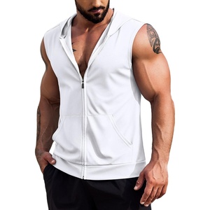 image:imageCOOFANDY Mens Workout Hooded Tank Tops 2 Pack Zip Up Sleeveless Gym Shirts Muscle Cut Off T Shirt Bodybuilding HoodiesWhite1pcs